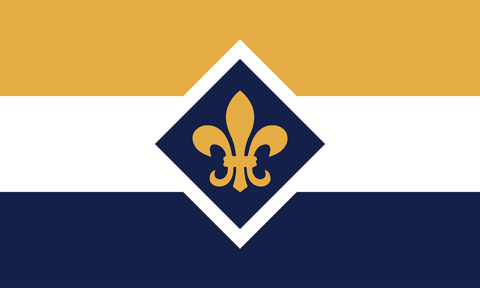 A design proposal for a new state flag for Minnesota: a symmetrical, rectangular, navy blue field containing a gold, eight-pointed star and white horizontals near the top and bottom.